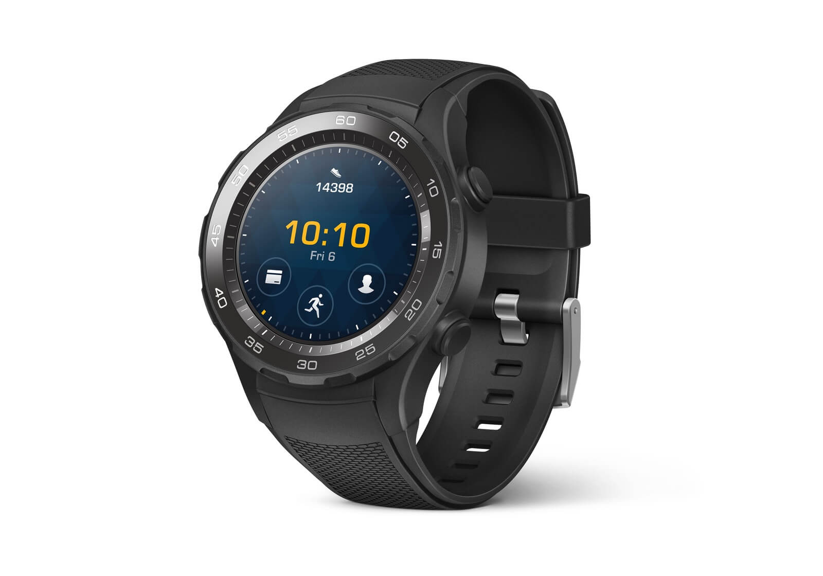 A stock photo of the Huawei Watch 2 on a white background showing a sport watch face